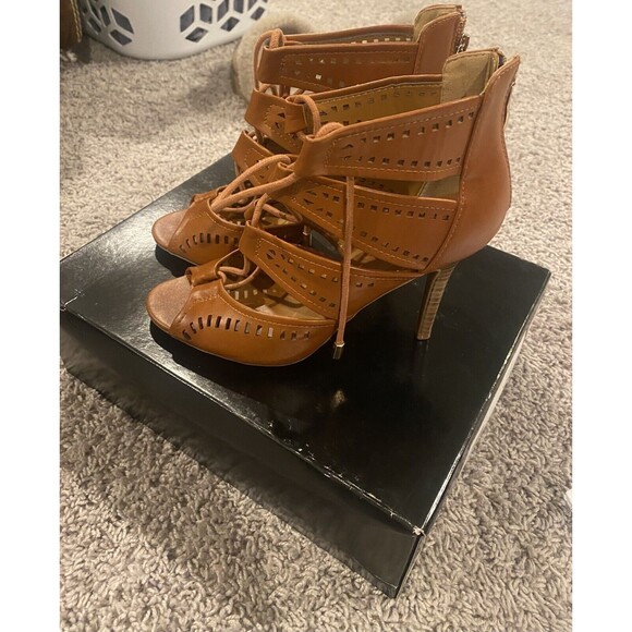 Bongo High Heel Lace Up Gladiator Tan/Brown Leather Heels Size 6 - Picture 7 of 7